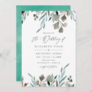 Invitation Aquarelle Verdure rustique Mariage d'hiver