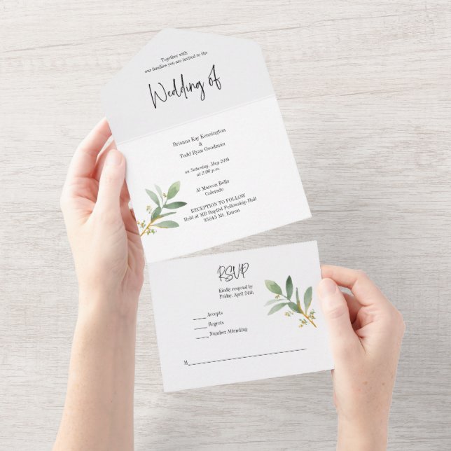 Invitation aquarelle verdure tout en un (Déchirure)