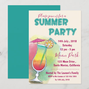 Invitation Aquarelle   Verre à cocktails   Soirée