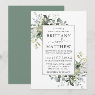 Invitation Aquarelle Vert Argent Cadre Sage Vert
