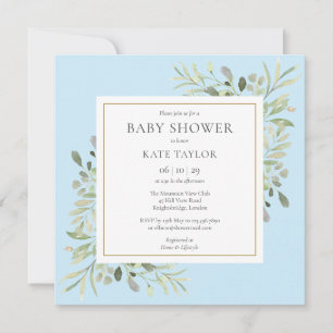 Invitation Aquarelle Vert Bleu Bébé Garçon Douche