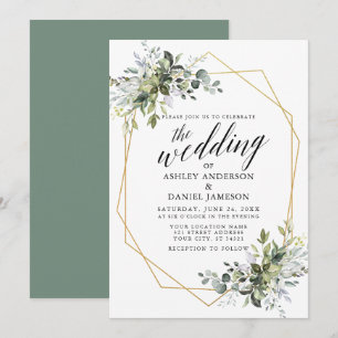 Invitation Aquarelle Vert Calligraphie Geo Sage Vert
