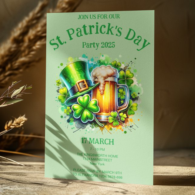 Invitation Aquarelle vert clair St. Patrick's day Party (Créateur téléchargé)