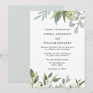 Invitation Aquarelle Vert Feuille Mariage moderne
