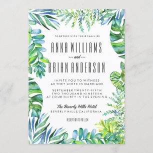 Invitation Aquarelle Vert Feuille vert Voyage de mariage Invi