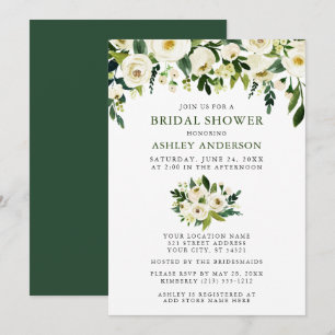 Invitation Aquarelle Vert Floral Elégante Fête des mariées