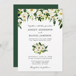 Invitation Aquarelle Vert Floral Mariage élégant