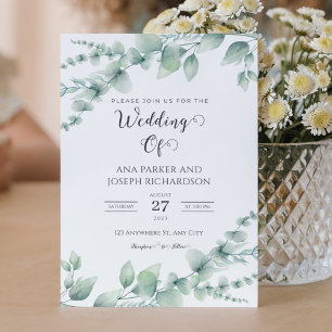 Invitation Aquarelle Vert Foliage Botanique Mariage élégant