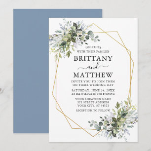 Invitation Aquarelle Vert Geo Cadre Mariage Dusty Blue