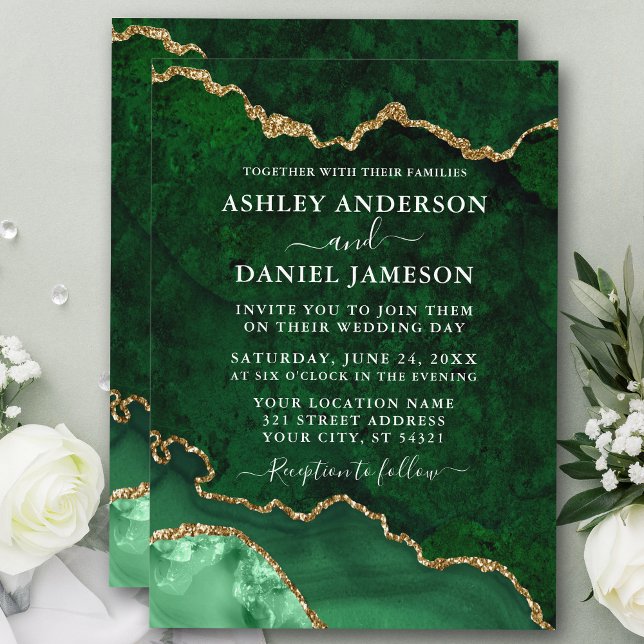 Invitation Aquarelle Vert Marbre Or Agate Géode Mariage (Customize to change text size or text style.)
