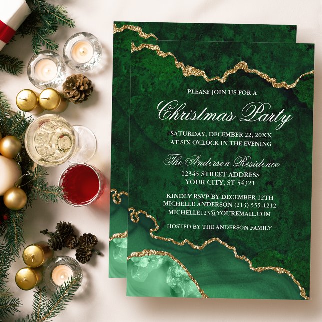 Invitation Aquarelle Vert Marbre Or Géographie Fête de Noël (Customize to change text size or text style.)