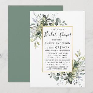 Invitation Aquarelle Vert Or Sage Vert Douche