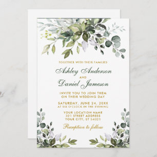 Invitation Aquarelle Vert Or Vert Mariage photo