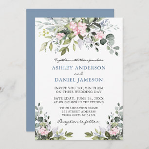 Invitation Aquarelle vert rose Dusty Mariage