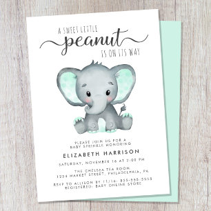 Invitation Aquarelle verte à la menthe d'éléphant Bébé