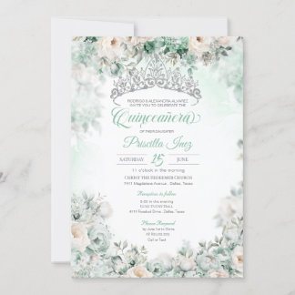 Invitation Aquarelle verte à la menthe Elegant Floral Quincea