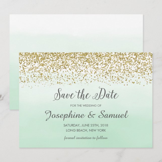Invitation Aquarelle verte à la menthe Enregistrer la date (Devant / Derrière)