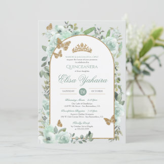 Invitation Aquarelle verte à la menthe Quinceanera