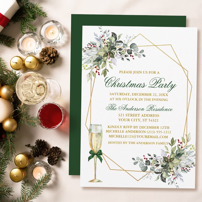 Invitation Aquarelle verte Berries Noël Or Vert (Customize to change text color, size, style or to change color of back of card.)