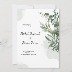 Invitation Aquarelle verte blanche Floral Frontière Mariage I