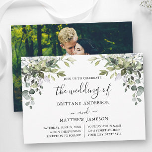 Invitation Aquarelle verte Calligraphie Mariage photo