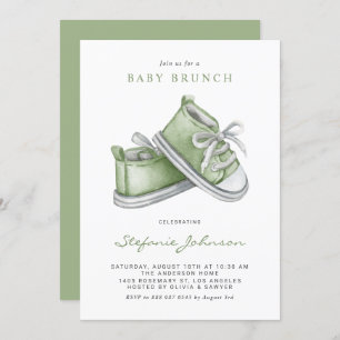 Invitation Aquarelle verte Chaussures bébé Brunch bébé