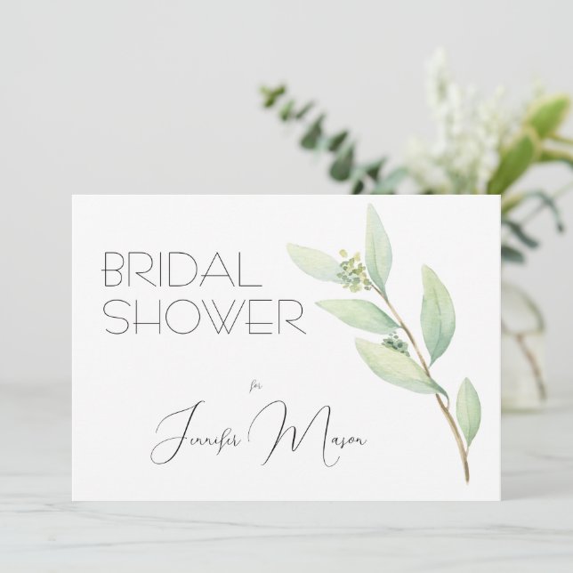 Invitation Aquarelle verte douce Fête des mariées florale (Debout devant)