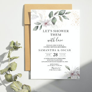 Invitation Aquarelle verte douce Feuille et fleur   Or