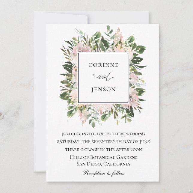 Invitation Aquarelle verte Dusty Floral Mariage (Devant)