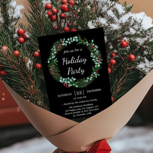 Invitation Aquarelle verte Élégante fête de Noël Noir