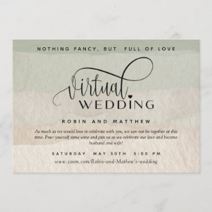 Invitation Aquarelle verte et teintée, Mariage virtuel en lig