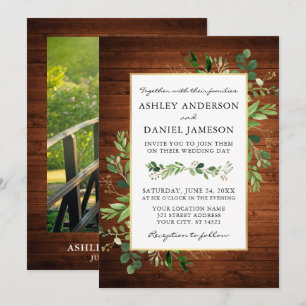 Invitation Aquarelle verte Eucalyptus Mariage photo en bois