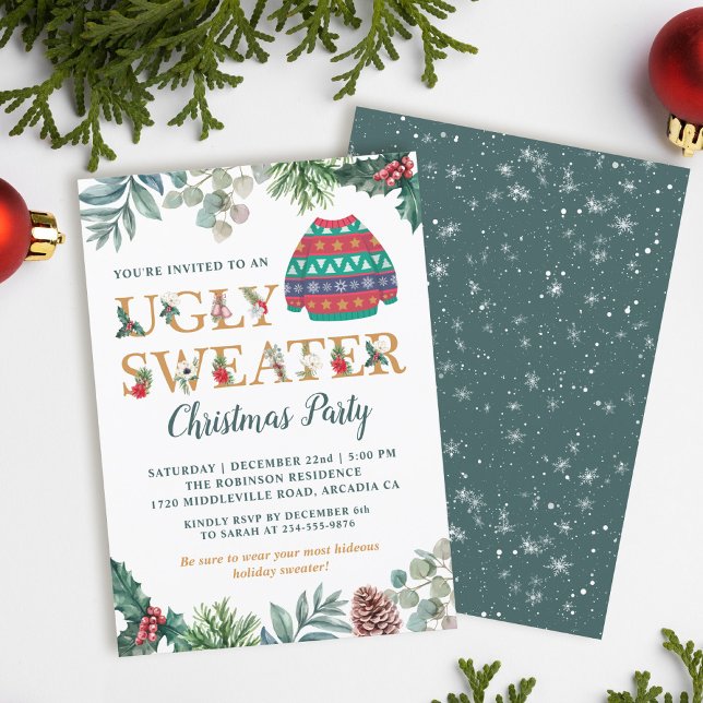 Invitation Aquarelle verte Fête de Noël moche et douce (Créateur téléchargé)
