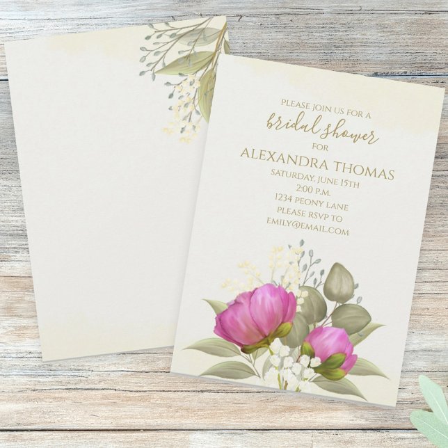 Invitation Aquarelle verte Fête des mariées de pivoine floral (Créateur téléchargé)