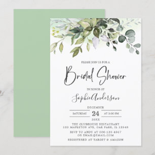 Invitation Aquarelle verte Fête des mariées Eucalyptus