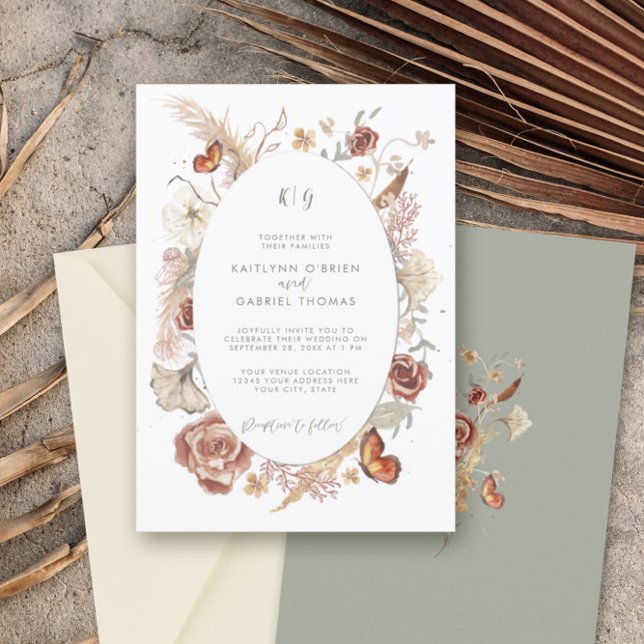 Invitation Aquarelle verte fleur sauvage Florale Papillon Sag (Créateur téléchargé)