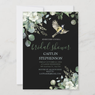 Invitation Aquarelle verte fleurie avec oiseau