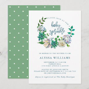 Invitation Aquarelle verte Florale Succulente   Saupoudrer bé