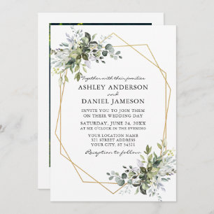 Invitation Aquarelle verte Geo Frame Photo Retour Mariage