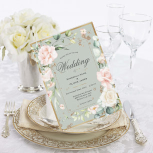 Invitation Aquarelle Verte Gold Sage Mariage floral romantiqu
