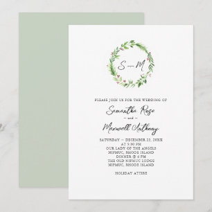 Invitation Aquarelle verte Mariage de couronne