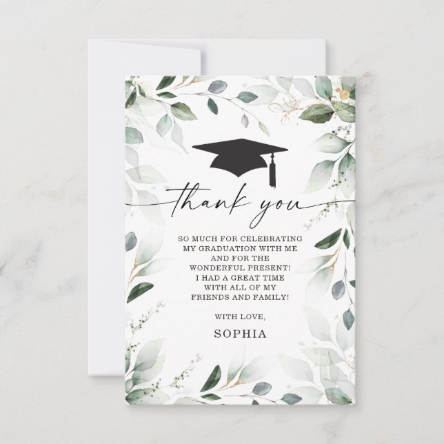 Invitation Aquarelle verte Merci de graduation Photo (Devant)