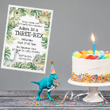 Aquarelle verte mignonne Trois Rex Dinosaure anniv