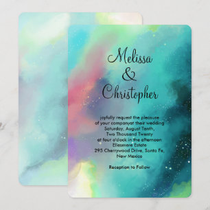 Invitation Aquarelle verte moderne Nebula Mariage Abstrait