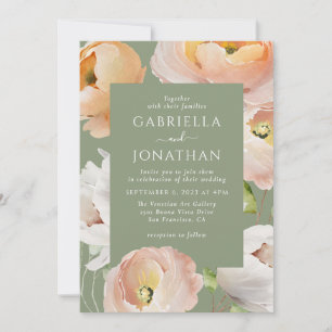 Invitation Aquarelle verte moderne Sage Mariage Floral
