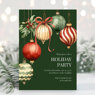 Invitation Aquarelle verte Ornements Fête de Noël