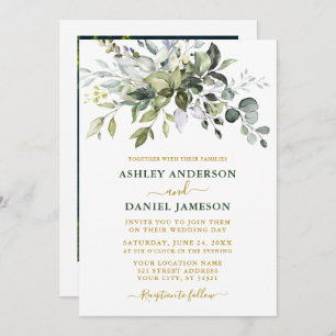 Invitation Aquarelle verte Photo Mariage Gold Green