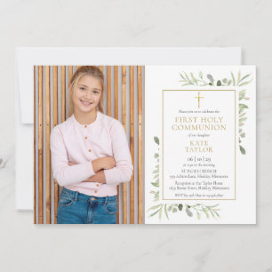 Invitation Aquarelle verte Photo Première communion sainte
