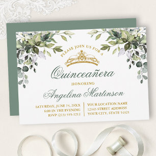 Invitation Aquarelle verte Sage Green Quinceanera Party