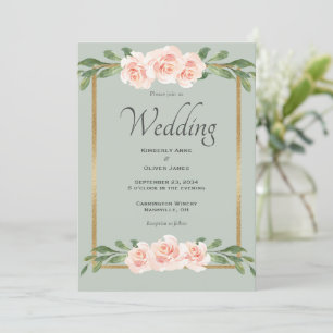 Invitation Aquarelle verte Sage Mariage floral romantique